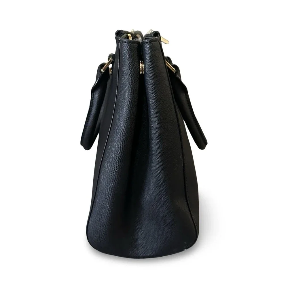 Michael Kors SavannahBlack Saffiano Leather Satchel/Crossbody Double Zipper EUC